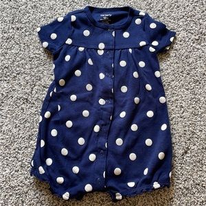 Nwot Carters Ruffled Short Navy White Polka Dot Romper 12 Months